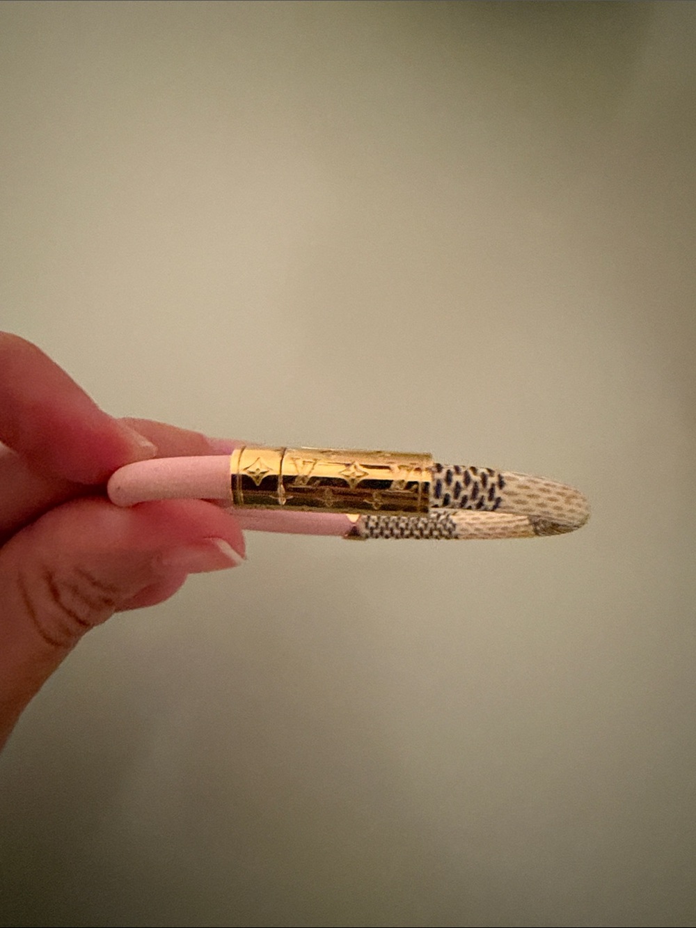 Louis Vuitton Pink and Cream Signature Monogram Bracelet with Gold Cylinder